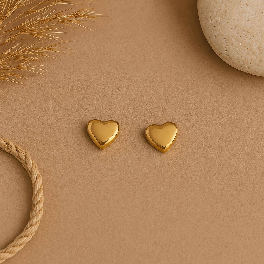18k Gold Heart Stud Earrings