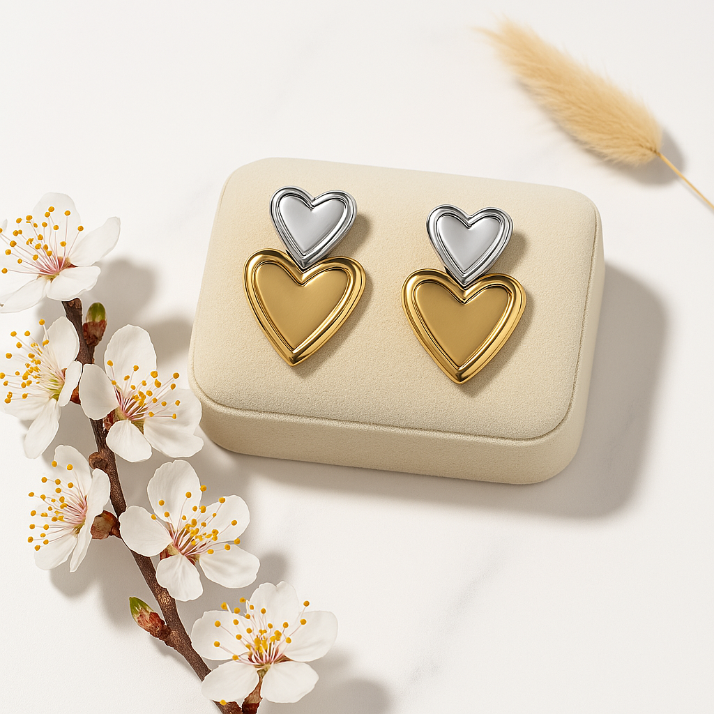 Double Heart Stud Earrings