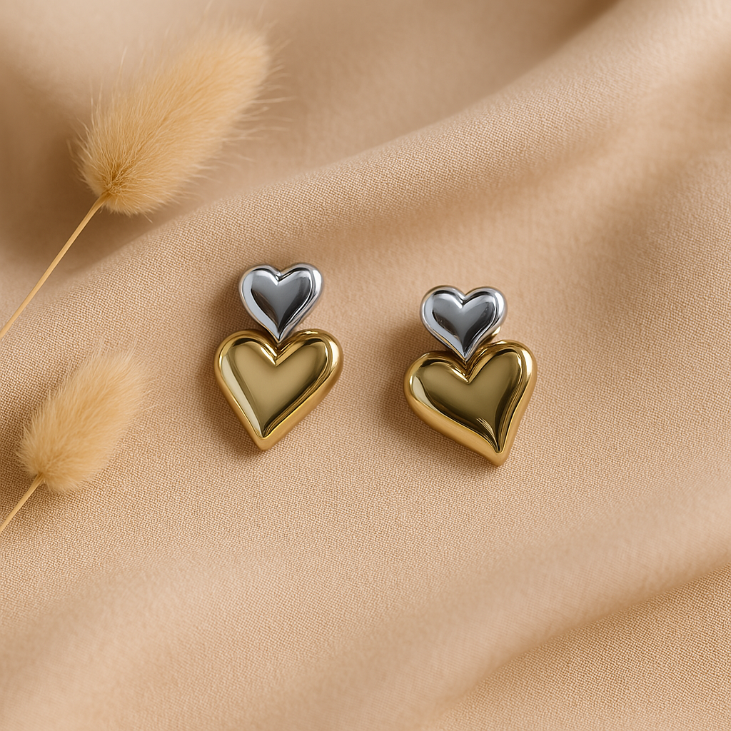 Double Heart Stud Earrings