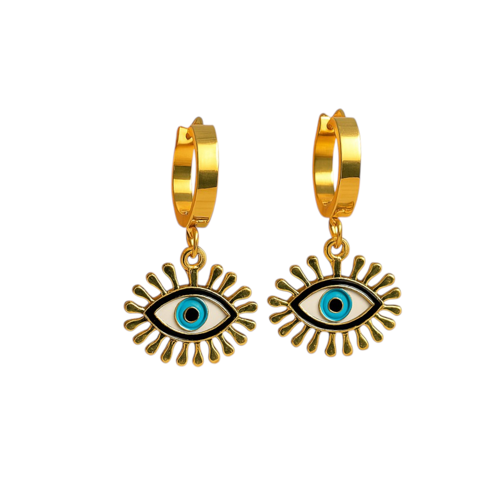 18k Gold Evil Eye Hoop Earrings