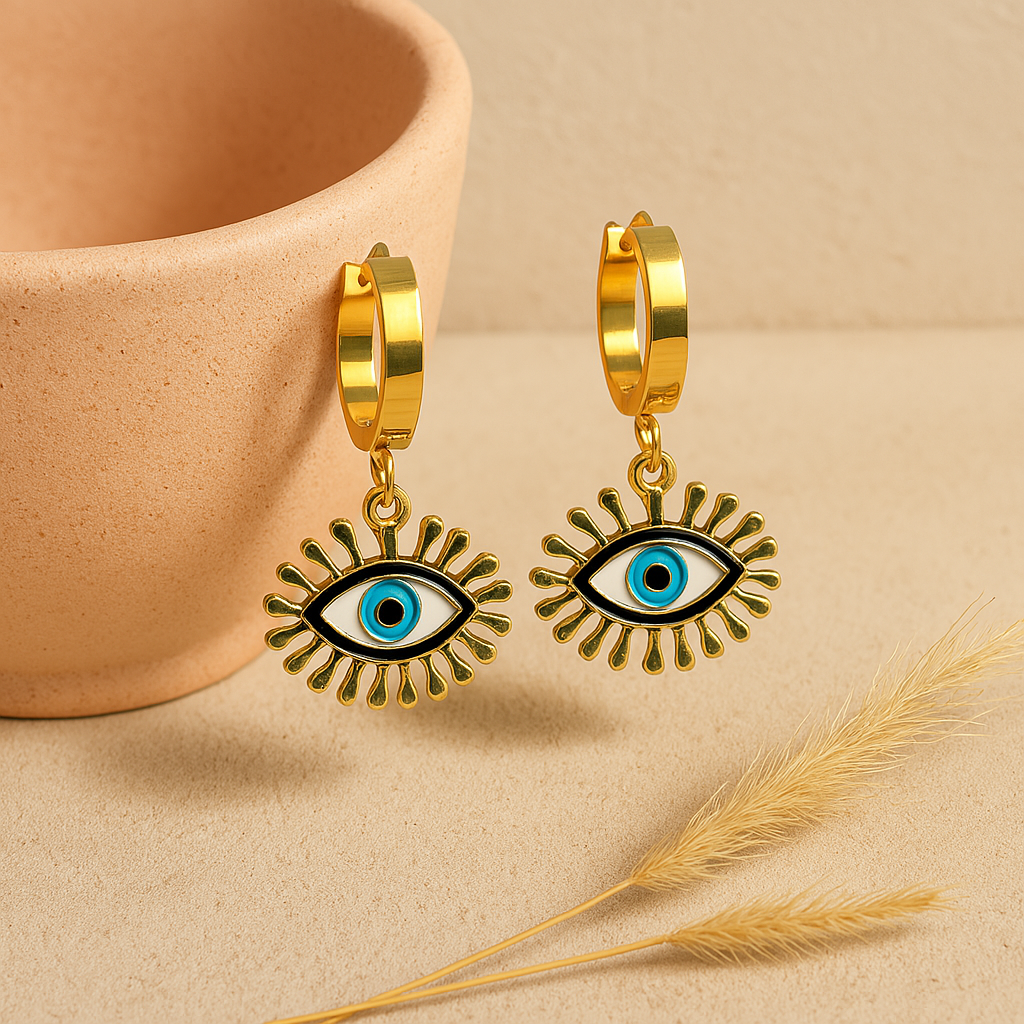18k Gold Evil Eye Hoop Earrings