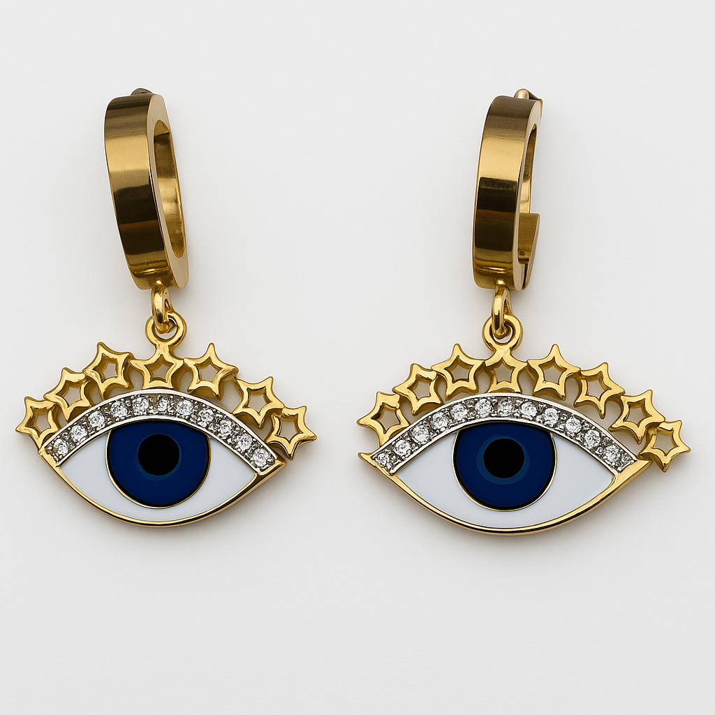 18k Gold Evil Eye Hoop Earrings