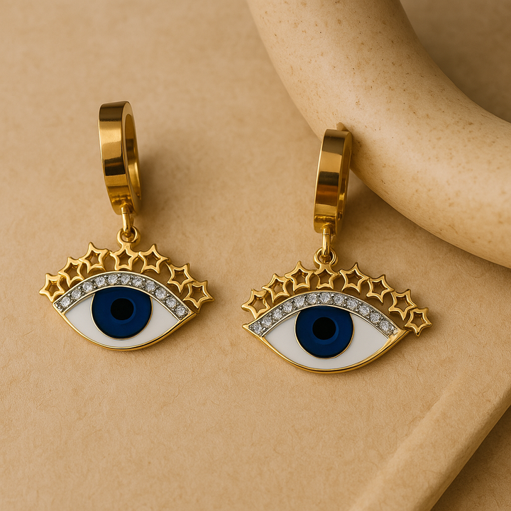 18k Gold Evil Eye Hoop Earrings