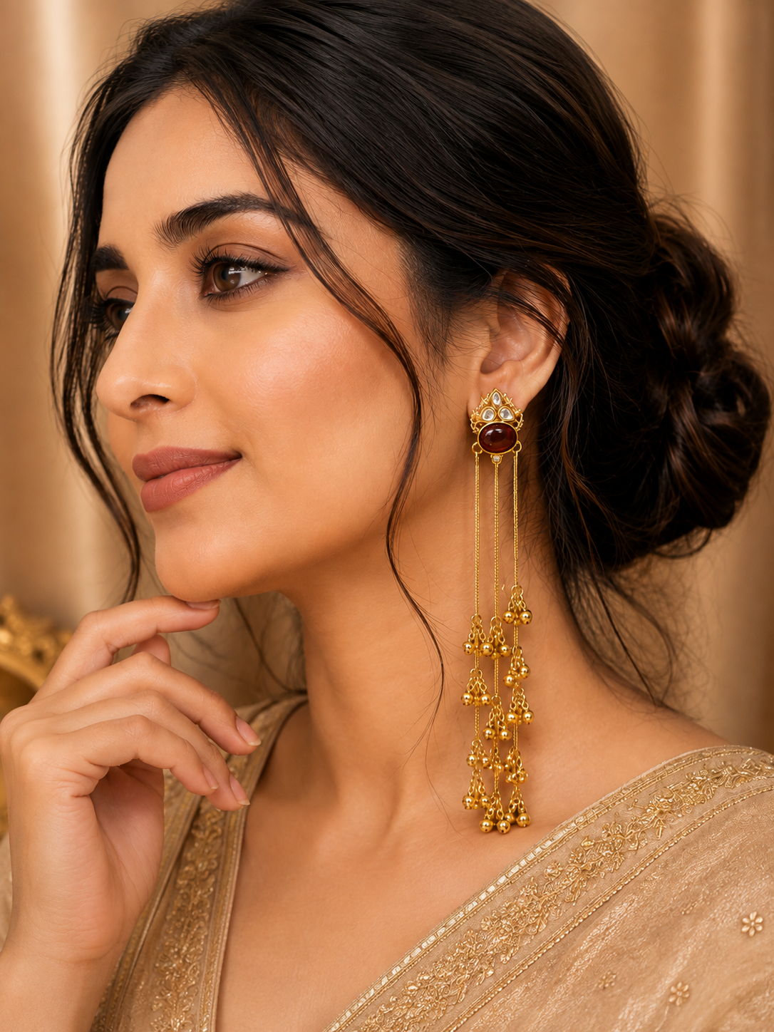 Kashmiri Kundan Tassel Ghungroo Dangler Earrings