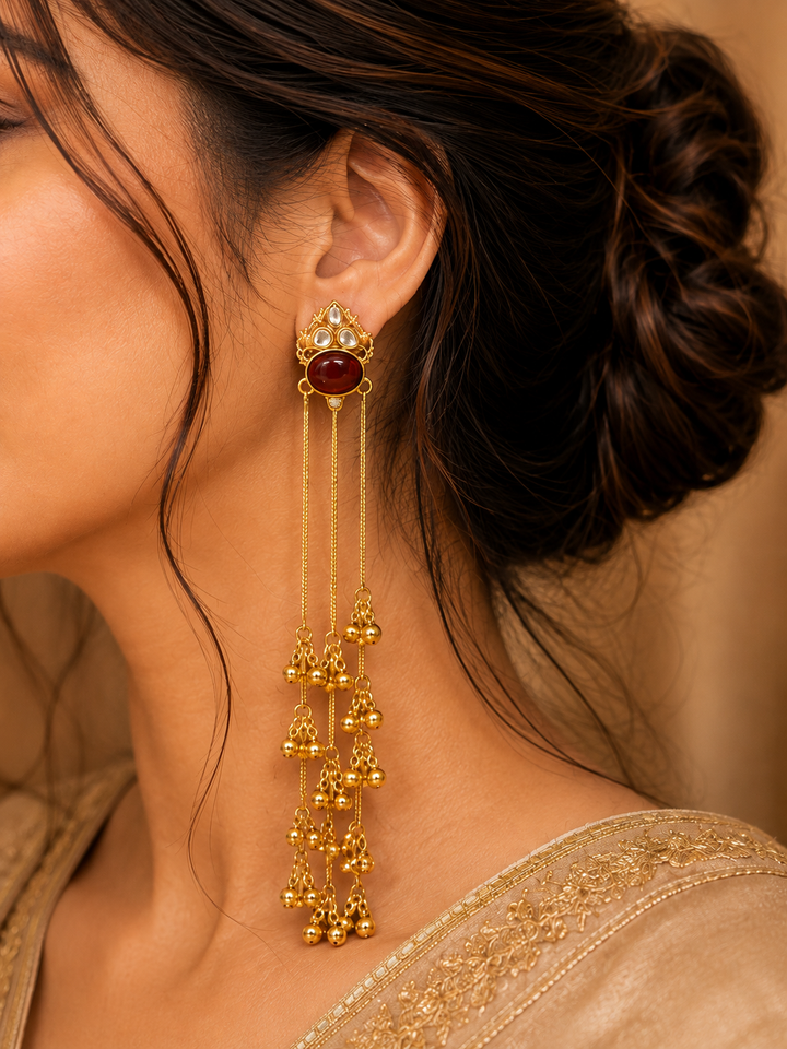 Kashmiri Kundan Tassel Ghungroo Dangler Earrings