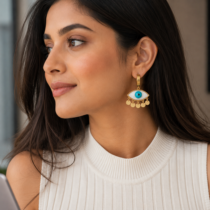 18k Gold Evil Eye Hoop Earrings